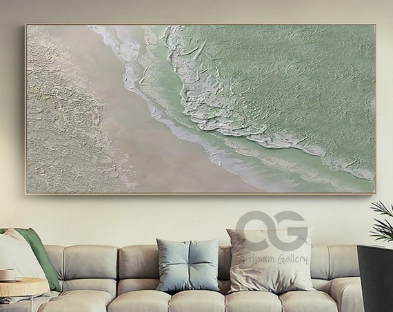 Green Coastal Wave Abstract Beach Landscape Art Print