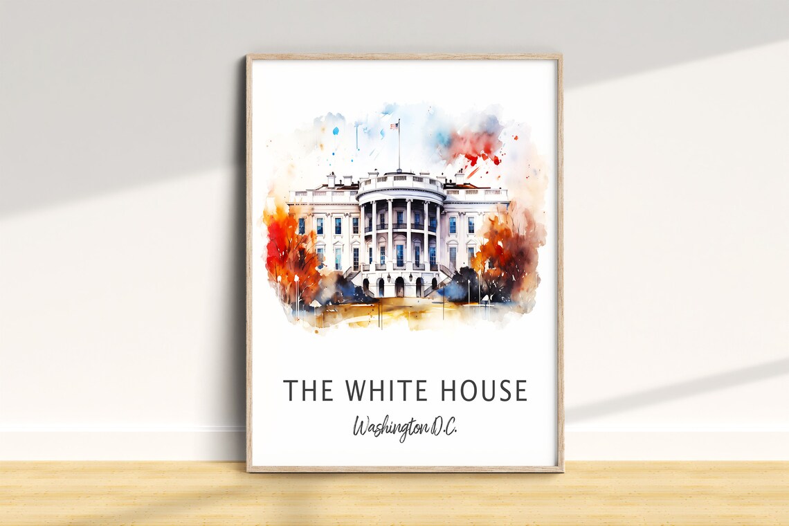The White House Washington DC Watercolor Landmark Art Poster