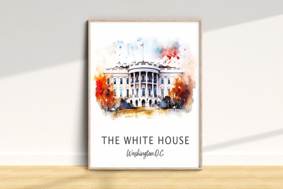 The White House Washington DC Watercolor Landmark Art Poster