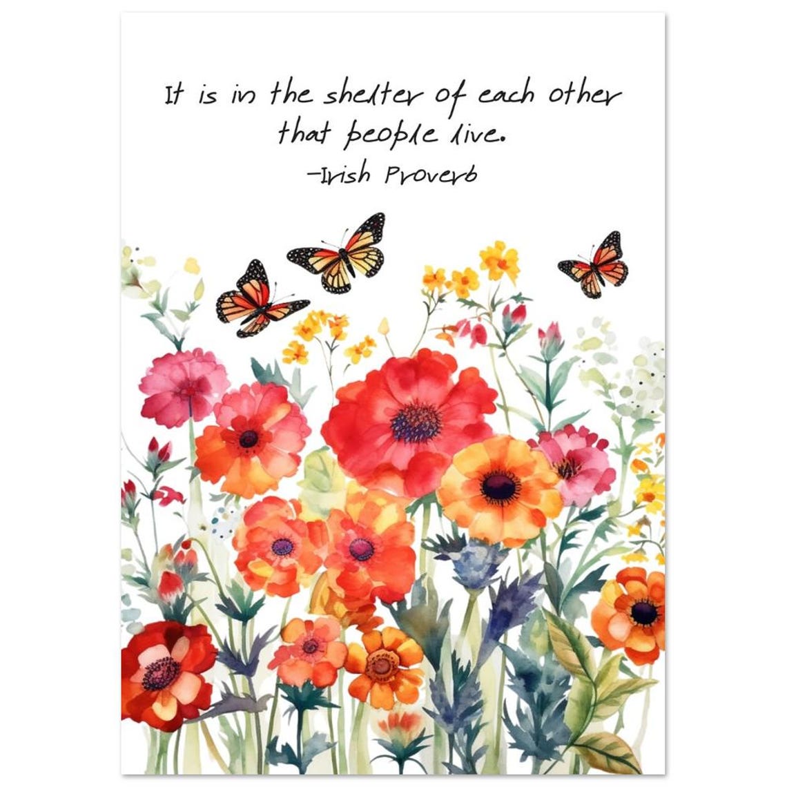 Irish Proverb In The Shelter Of Each Other Quote Poppies Poster - Image 3