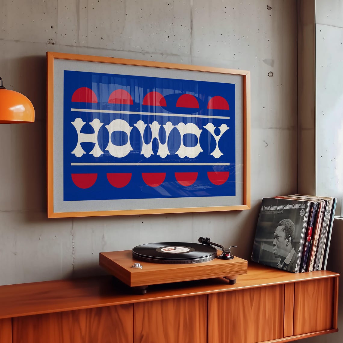HOWDY Western Typography Blue Red Retro Eclectic Wall Art Print