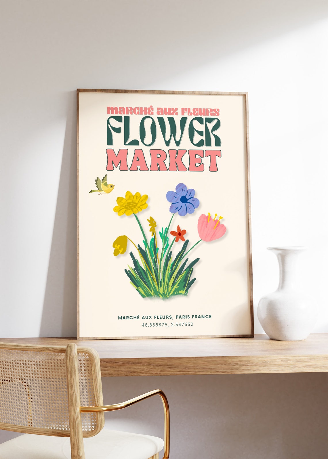 Flower Market March Aux Fleurs Poster Botanical Print Paris France Flower Market Paris Wall Art Botanical Print Floral Poster Decor - Image 2