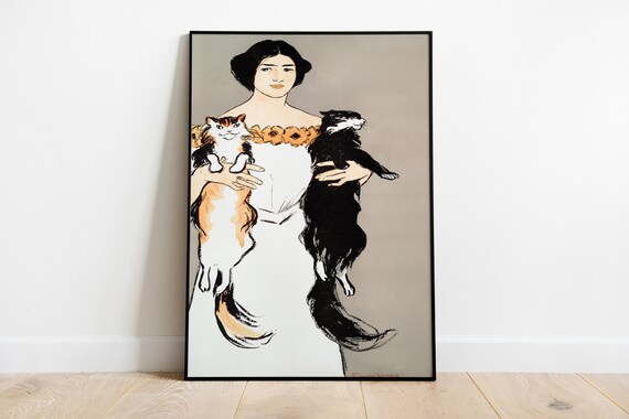 Edward Penfield Woman Holding Two Cats Art Nouveau Illustration Poster