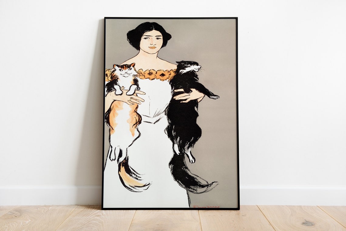 Woman Holding Cats By Edward Penfield Vintage Poster Art Nouveau Cat Illustration Vintage Cat Large Wall Art Animal Print Retro Art