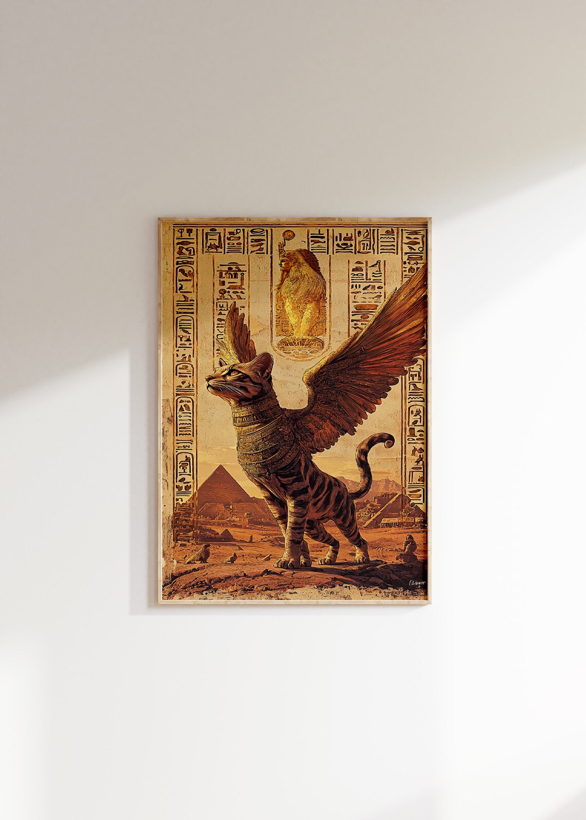 Winged Egyptian Cat Guardian Overlooking the Pyramids Poster - Image 4
