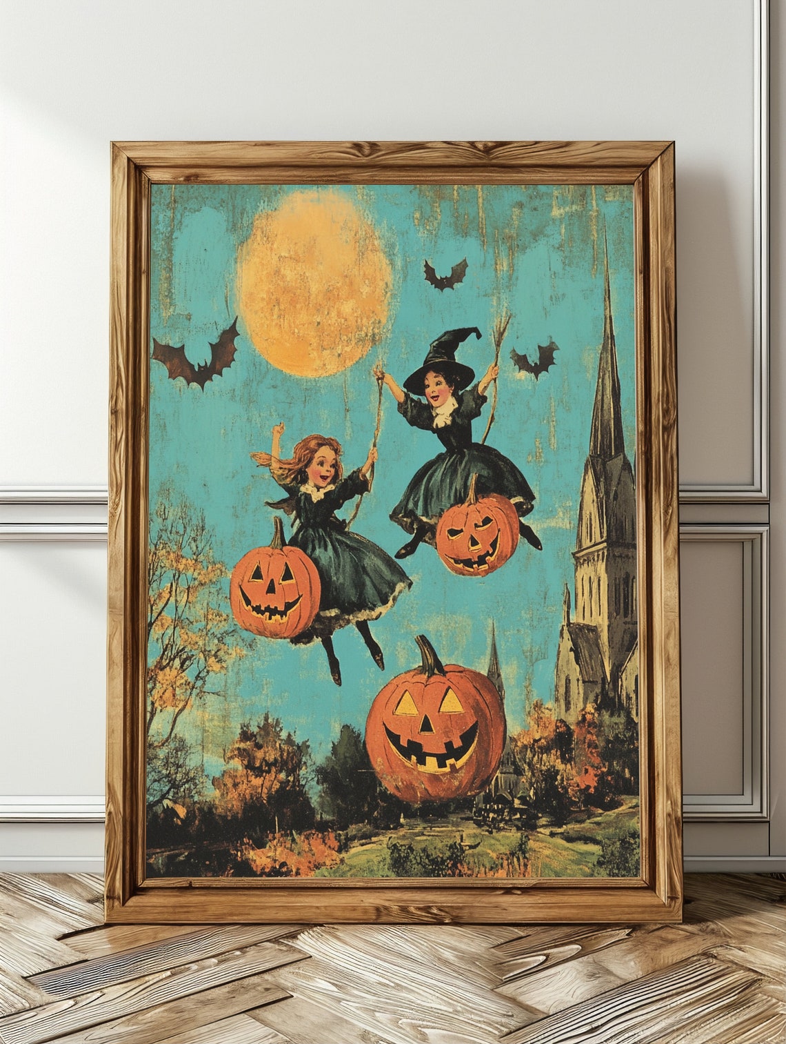 Two Witches Vintage Halloween Wall Art Print - Image 2