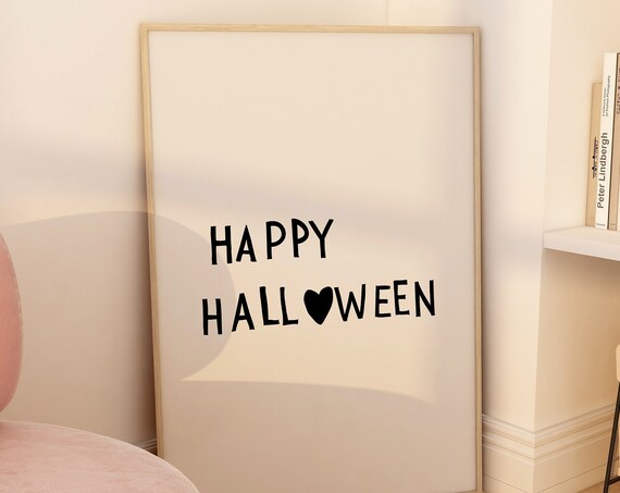 Halloween Typography Print Spooky Wall Art Cute Fall Decor Minimalist Heart Poster Happy Halloween Quote Print 1 Print