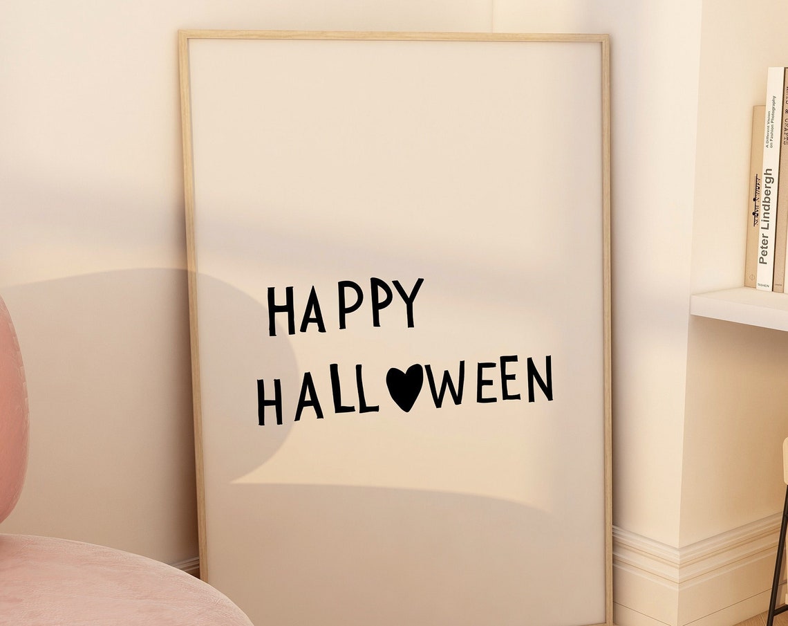 Happy Halloween Heart Lettering Minimalist Spooky Fall Poster