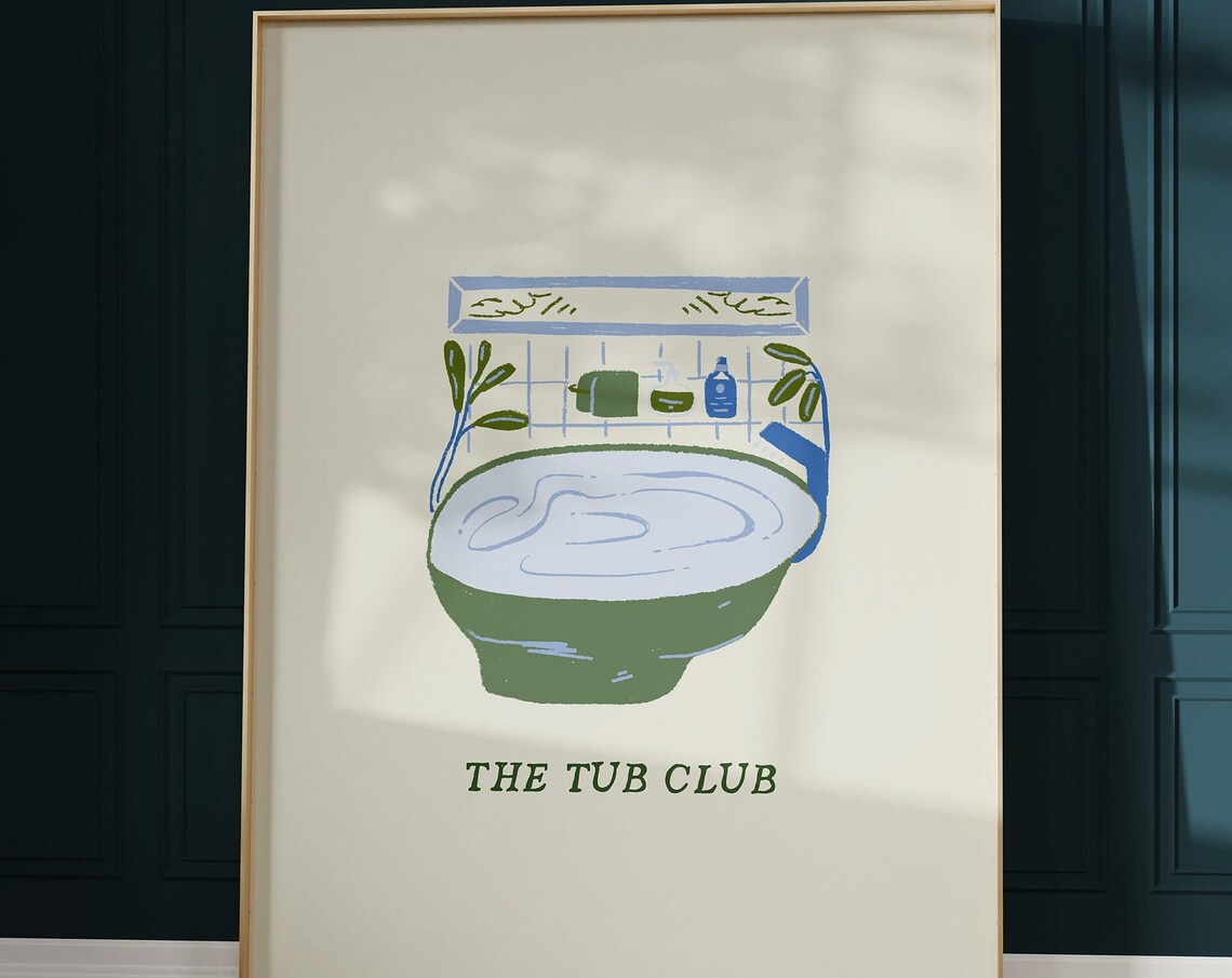The Tub Club Print, Cute Bathroom Humor Art Print
