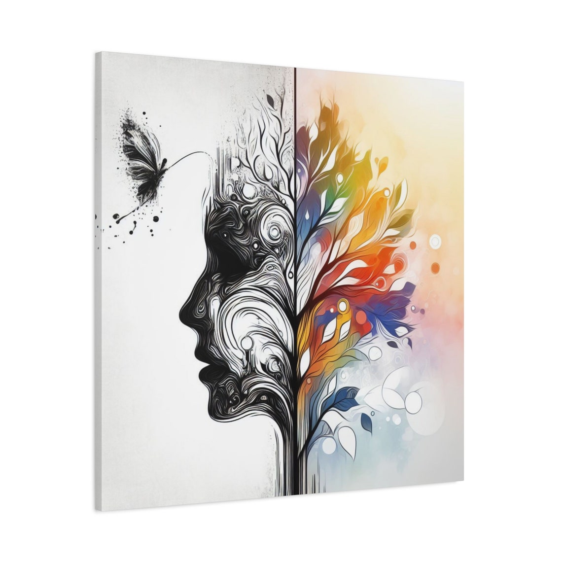 Woman Profile Tree Silhouette Rainbow Butterfly Tree of Life Poster - Image 3