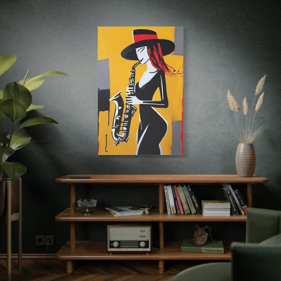 Elegant Woman Saxophone Player Abstract Jazz Musician Wall Poster - Image 4
