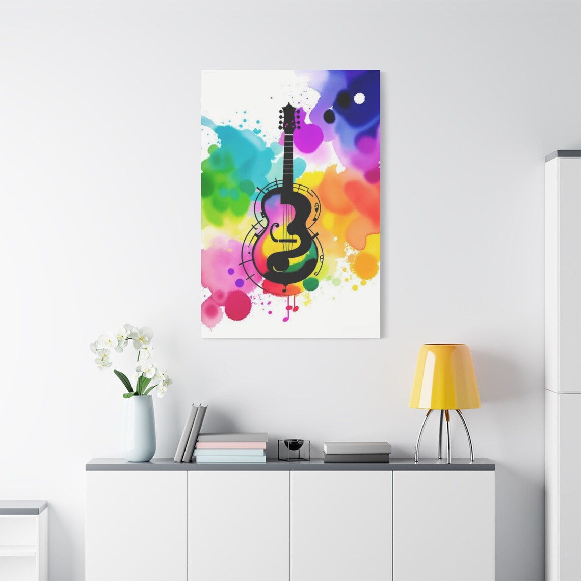 Watercolor Guitar Silhouette Rainbow Music Notes Colorful Wall Art Poster - Image 4