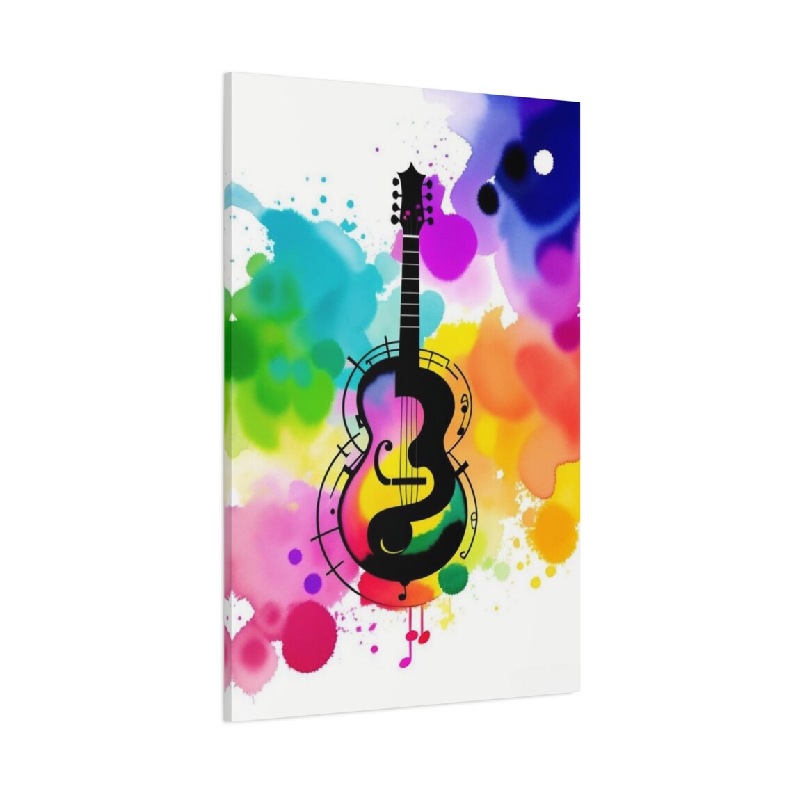 Watercolor Guitar Silhouette Rainbow Music Notes Colorful Wall Art Poster - Image 3