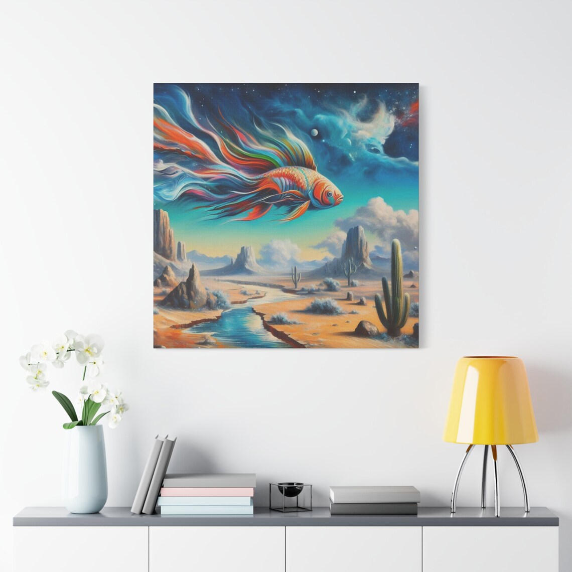 Surrealism Wall Art Painting Surreal Fish Painting Surrealist Colorful Fish Art Koi Fish Painting Stretched 125 - Image 3