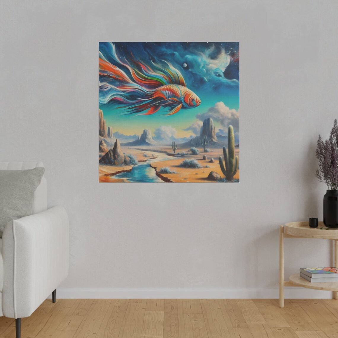 Surrealism Wall Art Painting Surreal Fish Painting Surrealist Colorful Fish Art Koi Fish Painting Stretched 125 - Image 4