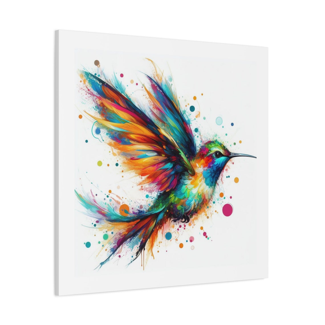Rainbow Watercolor Splash Hummingbird Flight Bird Art Wall Poster - Image 2