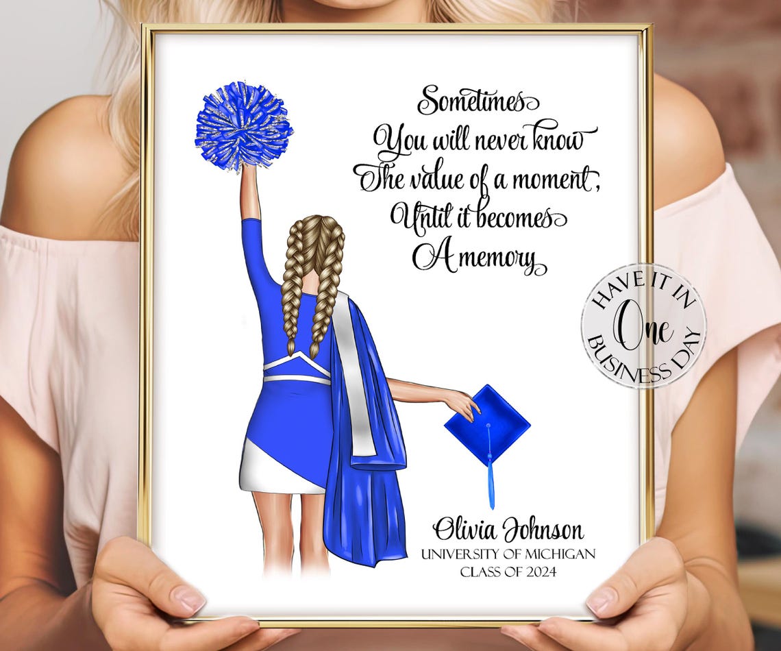 Cheerleader Graduation Memory Quote Personalized Blue Uniform Poster