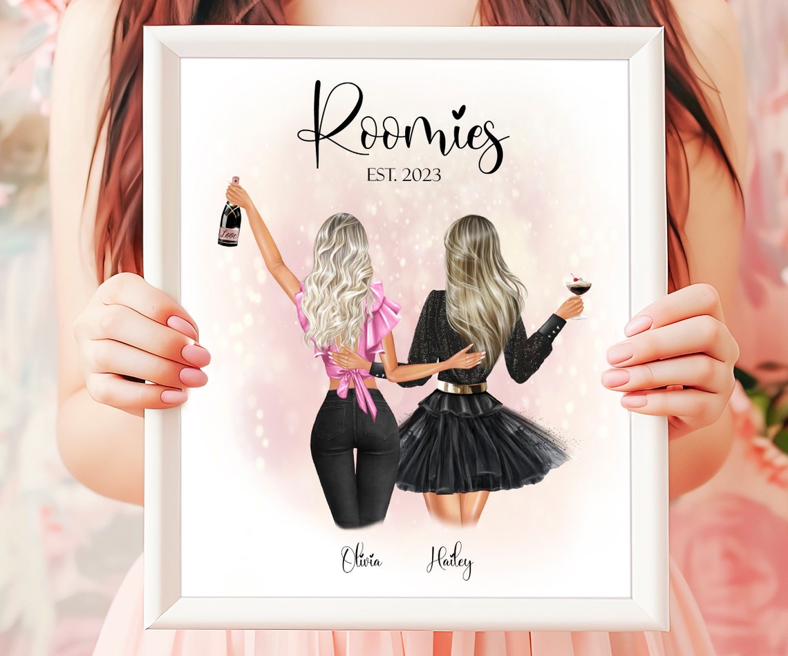Personalized Roomies Est. 2023 Champagne Toast Best Friends Poster