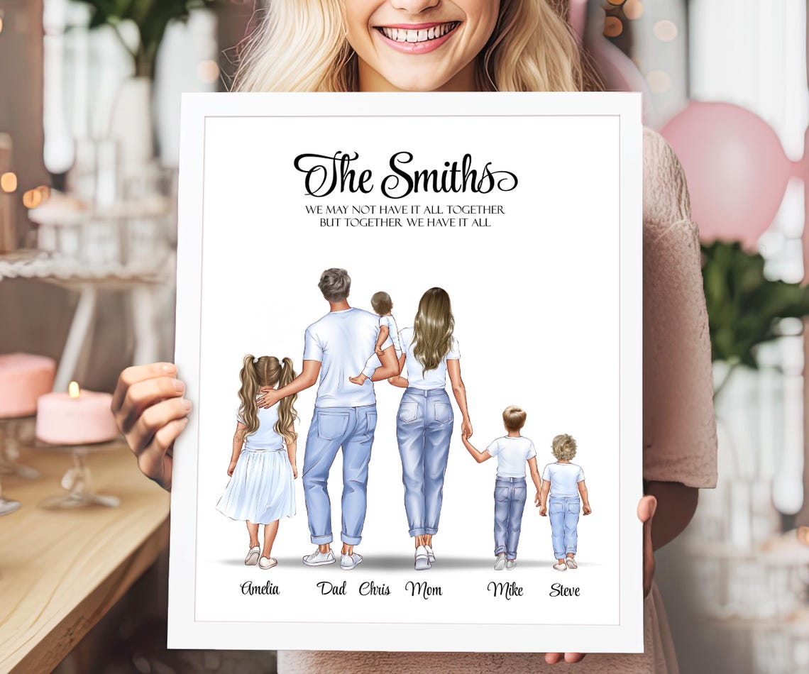 Family Gift Custom Family Portrait Illustration Personalized Gifts Family Print Beach Family Picture With Pets New Family Drawing New Home