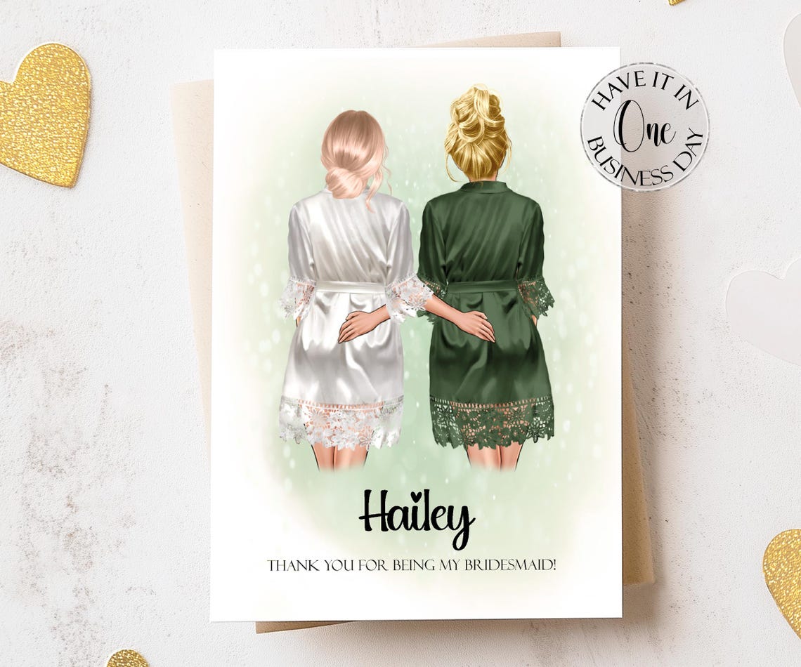 Personalized Emerald Robe Bridesmaid Thank You Card Art Print