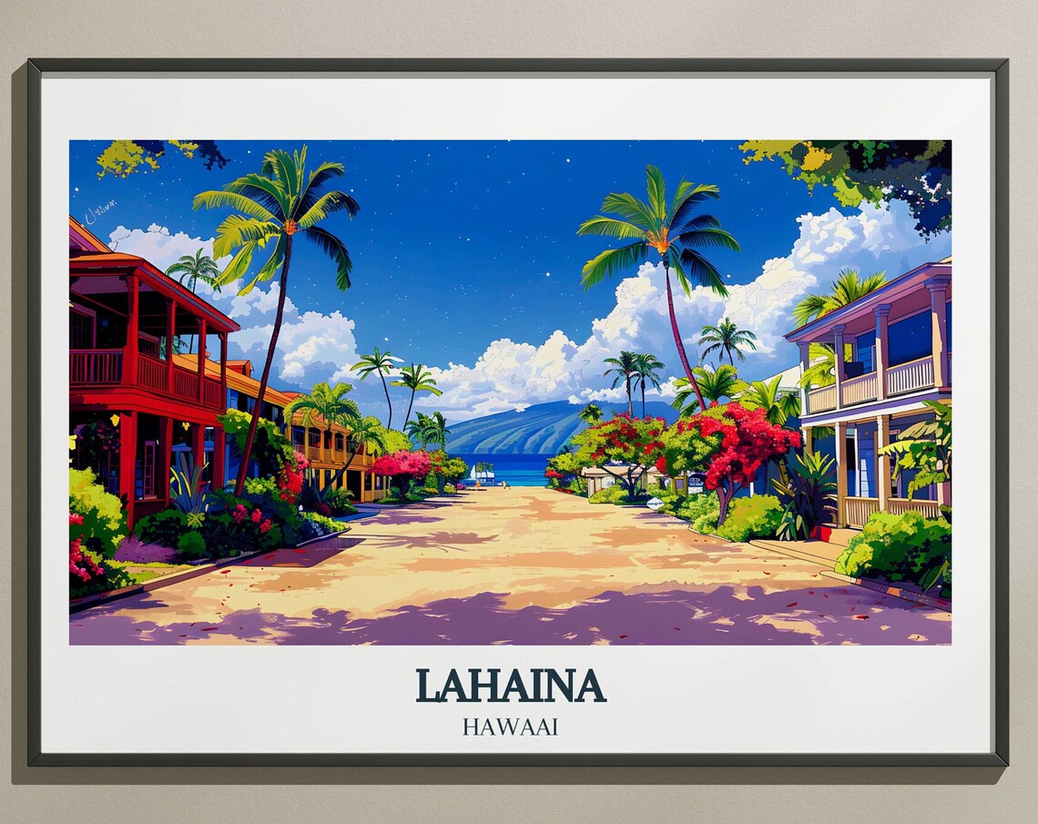 Lahaina Hawaii Colorful Front Street Palm Trees Sunny Day Poster