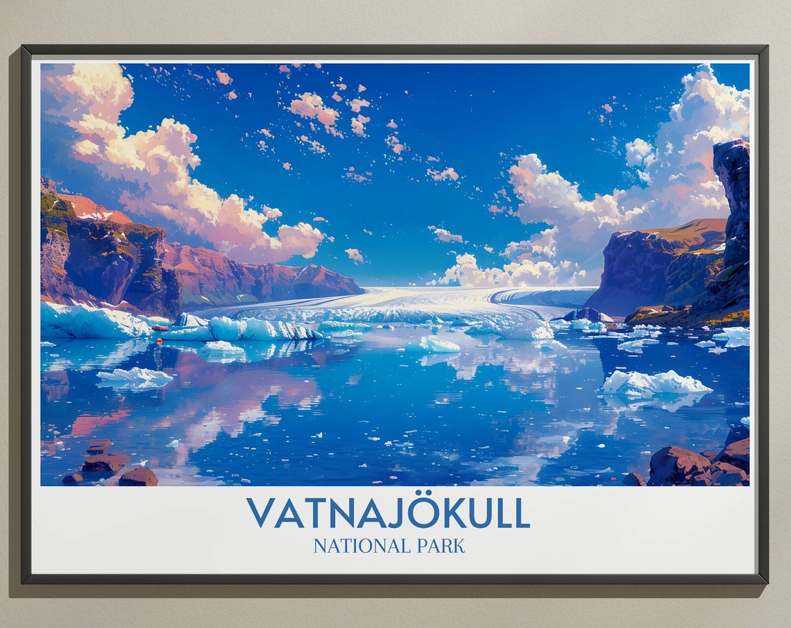 Vatnajokull National Park Glacier Lagoon Reflection Travel Poster
