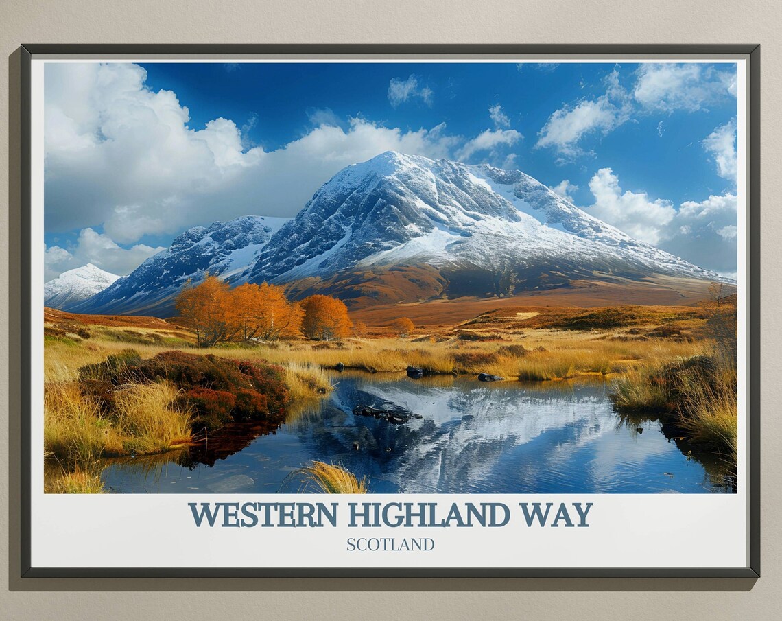Western Highland Way Scotland Snow Peak Loch Reflection Travel Poster