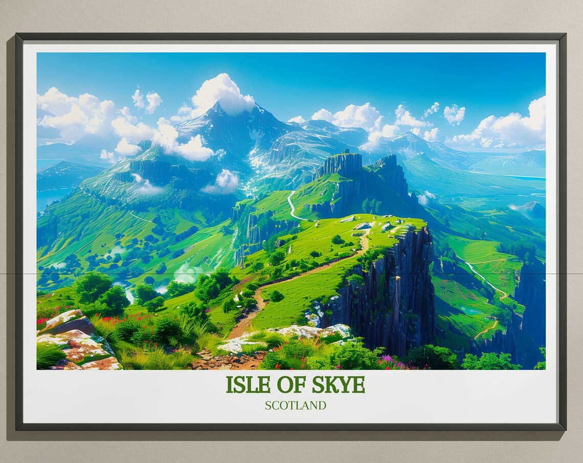 Isle of Skye Scotland Quiraing Cliffs Mountain Green Valleys Poster