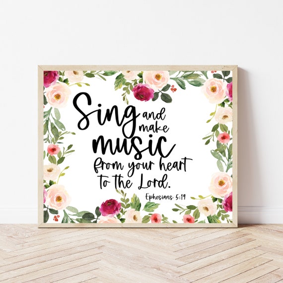 Ephesians 5:19 Floral Bible Verse Art Print