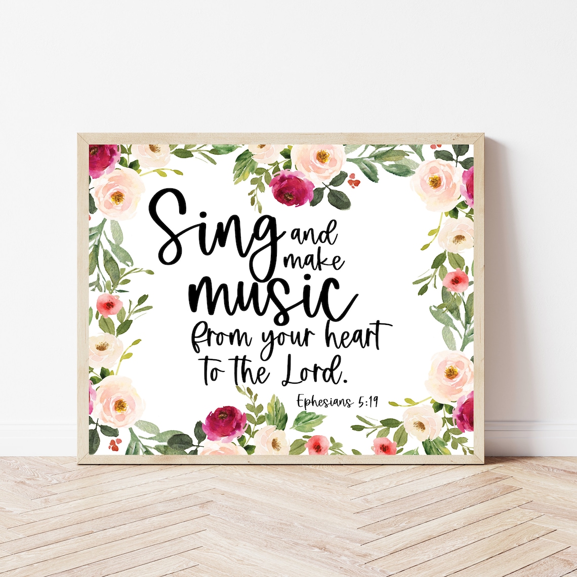 Ephesians 5:19 Floral Bible Verse Art Print