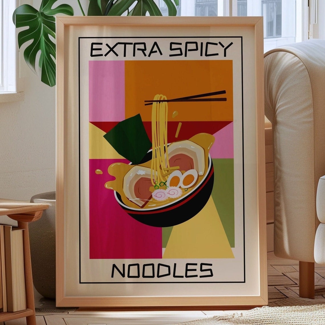 Extra Spicy Noodles Ramen Bowl Colorful Pop Kitchen Wall Art