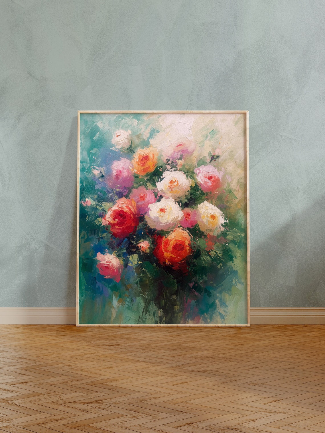 Pastel Rose Bouquet Impressionist Floral Oil Painting Poster - Image 8