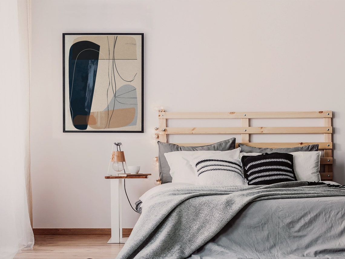 Abstract Line Art Navy Tan Minimalist Mid Century Style Poster - Image 4