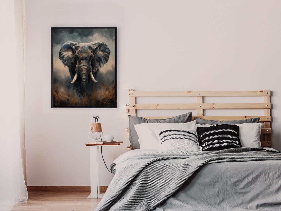 Elephant Portrait Gray Watercolor Moody Dramatic Wildlife Art Poster - Image 4
