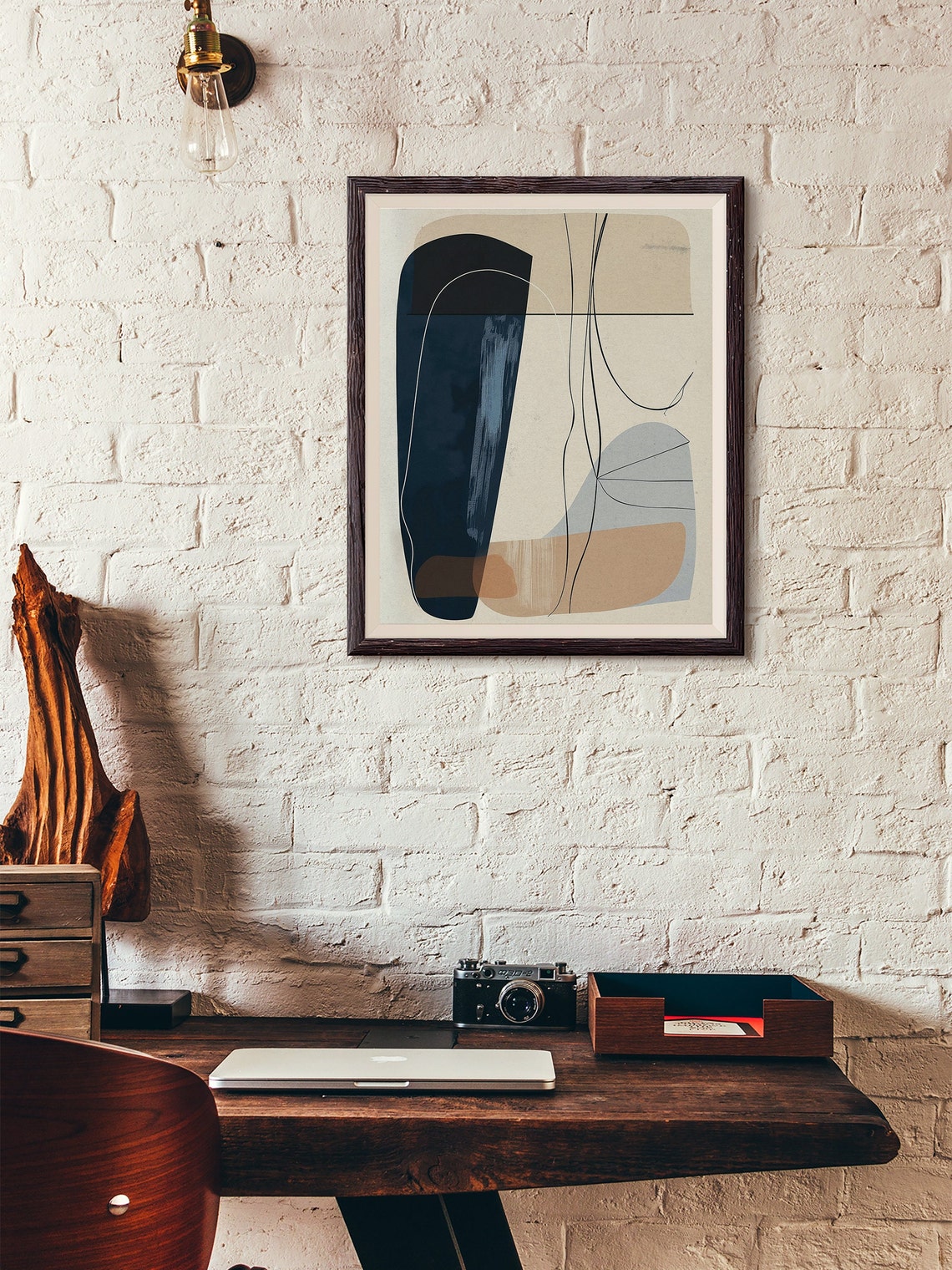 Abstract Line Art Navy Tan Minimalist Mid Century Style Poster - Image 6