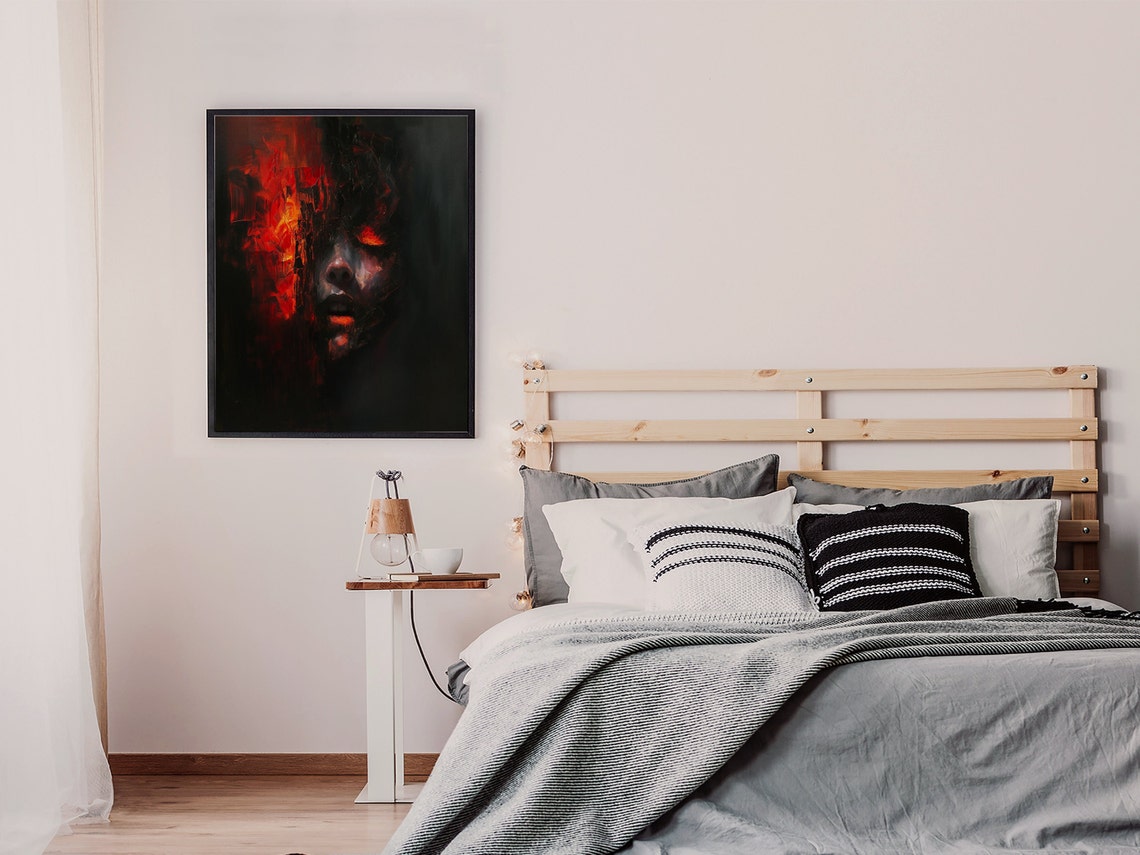 Demonic Face Engulfed in Fire Dark Horror Oil Painting Gothic Poster - Image 6