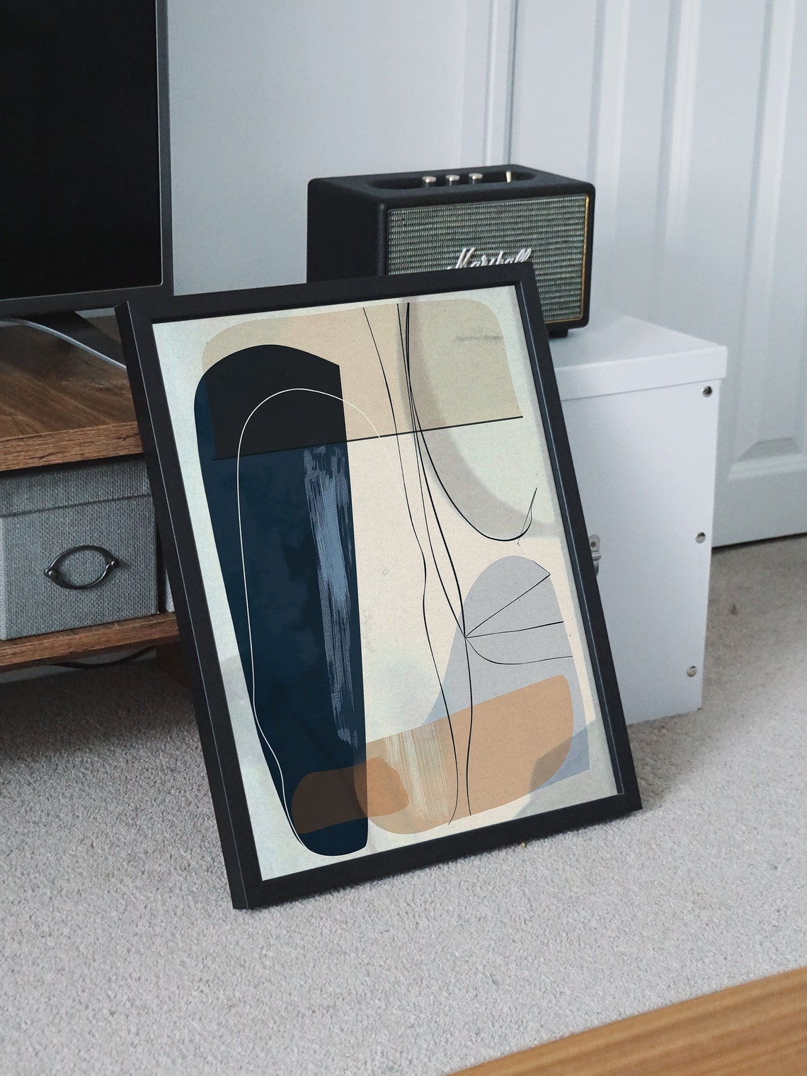 Abstract Line Art Navy Tan Minimalist Mid Century Style Poster - Image 8