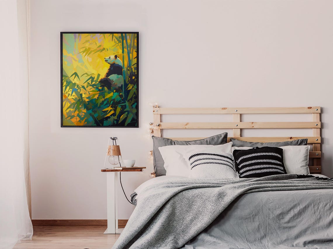 Giant Panda Sitting in a Golden Sunlit Bamboo Forest Painting Poster - Image 5