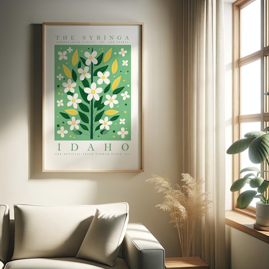 Idaho Syringa State Flower Modern Botanical Green Art Poster