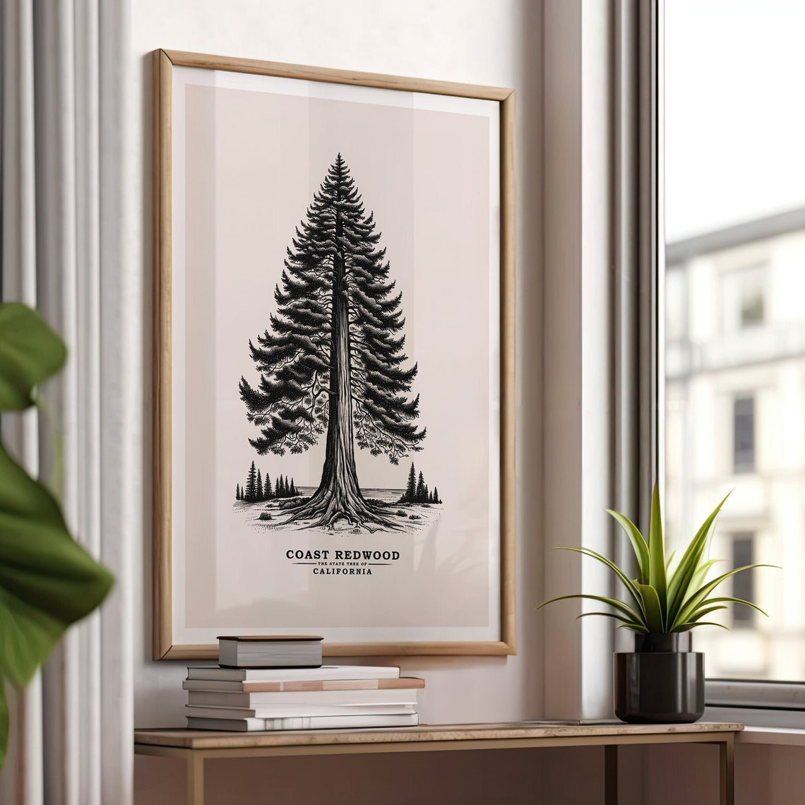 California Coast Redwood State Tree Vintage Sketch Forest Poster