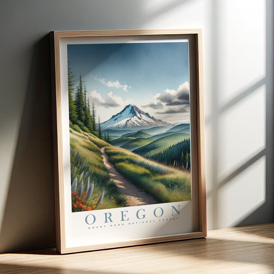 Oregon Watercolor Print, Mount Hood Travel Poster
