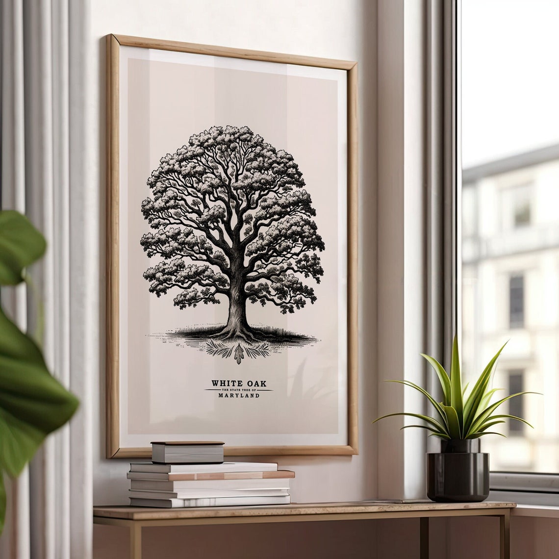 White Oak Maryland State Tree Vintage Botanical Sketch Poster Art