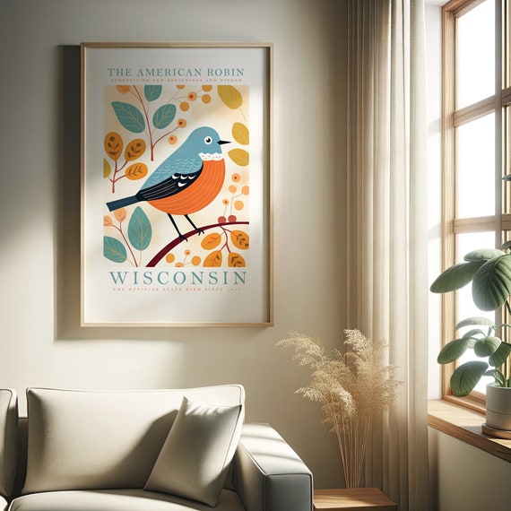 Wisconsin State Bird Print Robin Print At Home Wall Art Wall Art Print Instant Art Trendy Cute Posters