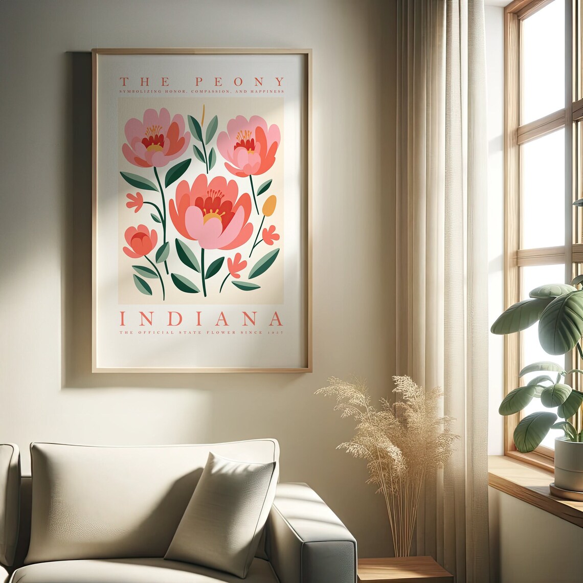 Indiana State Flower Peony Floral Art Print