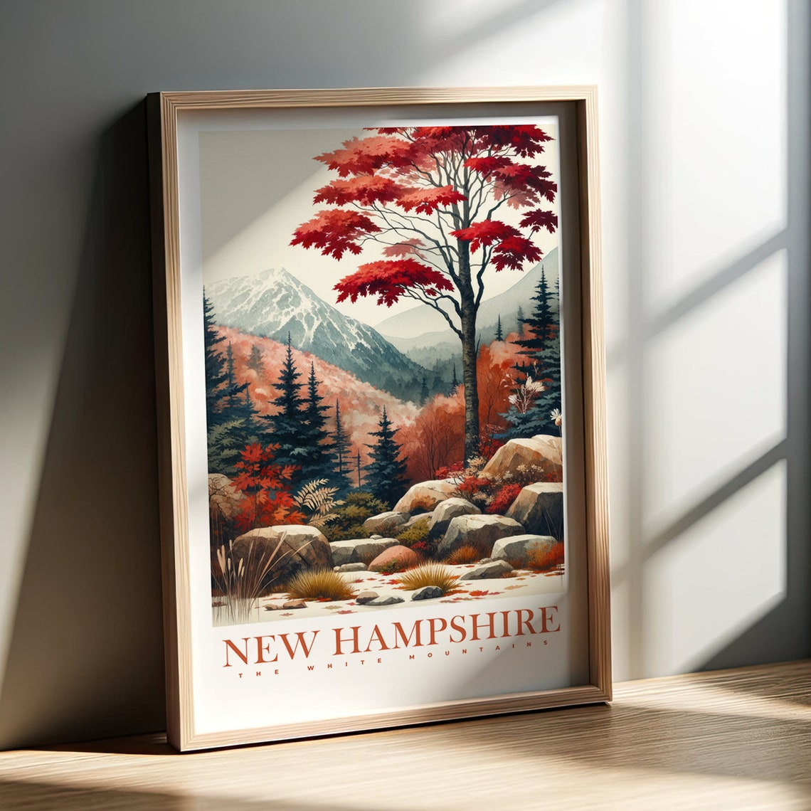 White Mountains New Hampshire Fall Foliage Red Maple Tree Poster