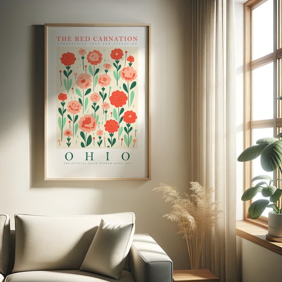 Ohio State Flower Red Carnation Floral Art Print