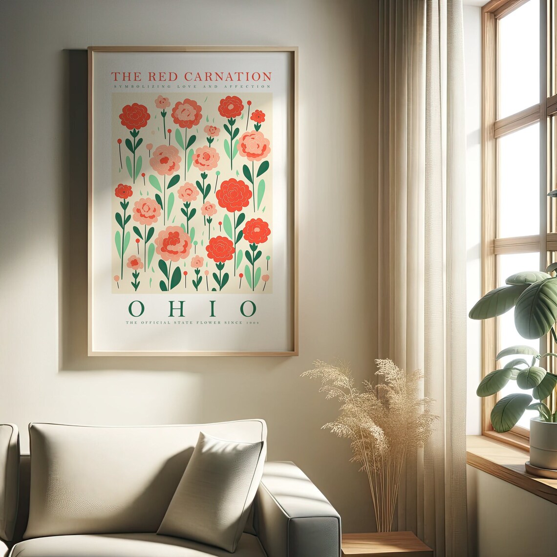 Ohio State Flower Red Carnation Floral Art Print