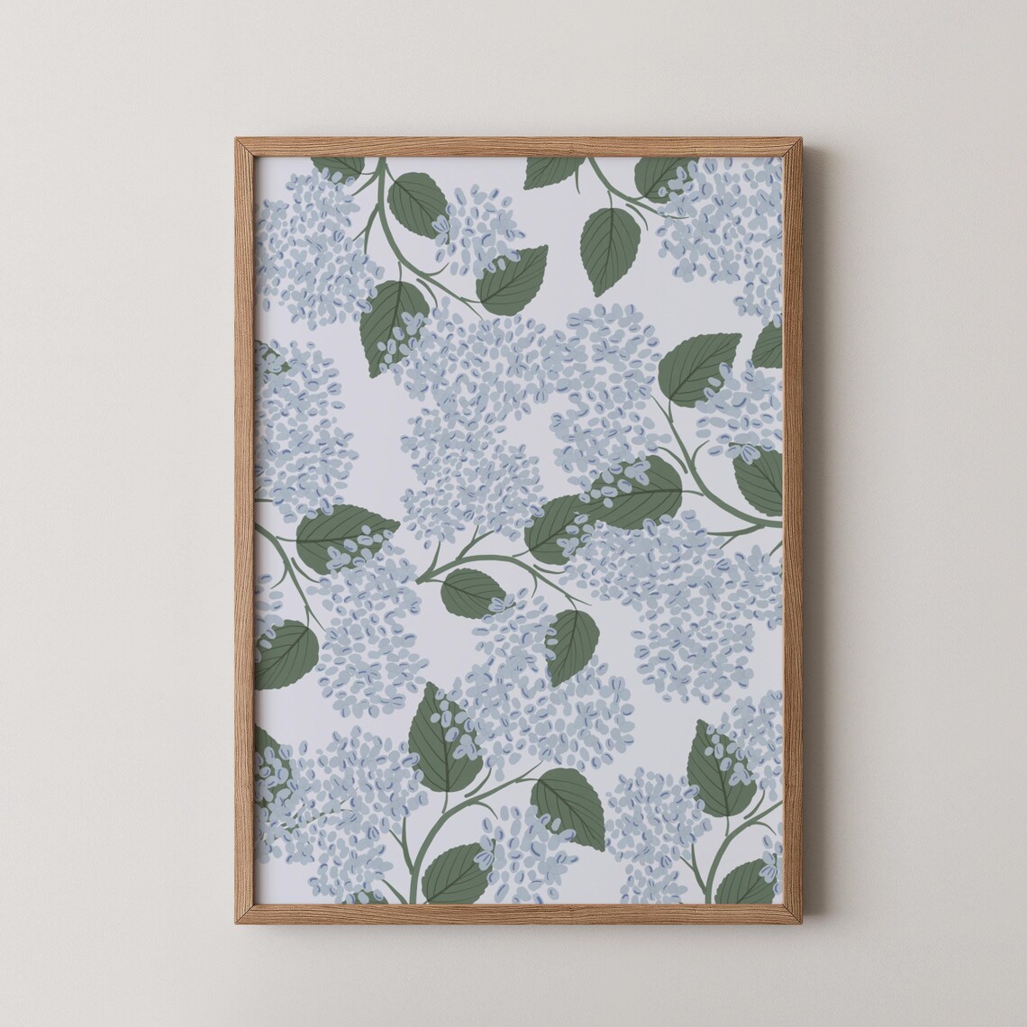 Light Blue Hydrangea, Grandmillennial Floral Art Print
