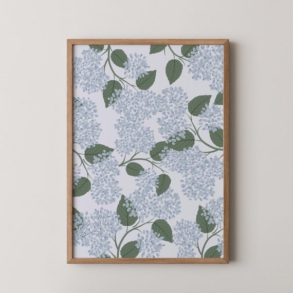 Light Blue Hydrangea, Grandmillennial Floral Art Print
