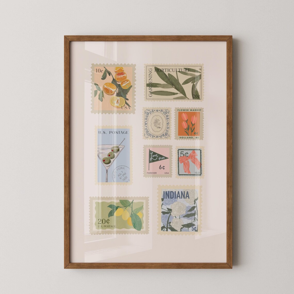 Vintage Postage Stamp Collage, Stamp Collection Poster